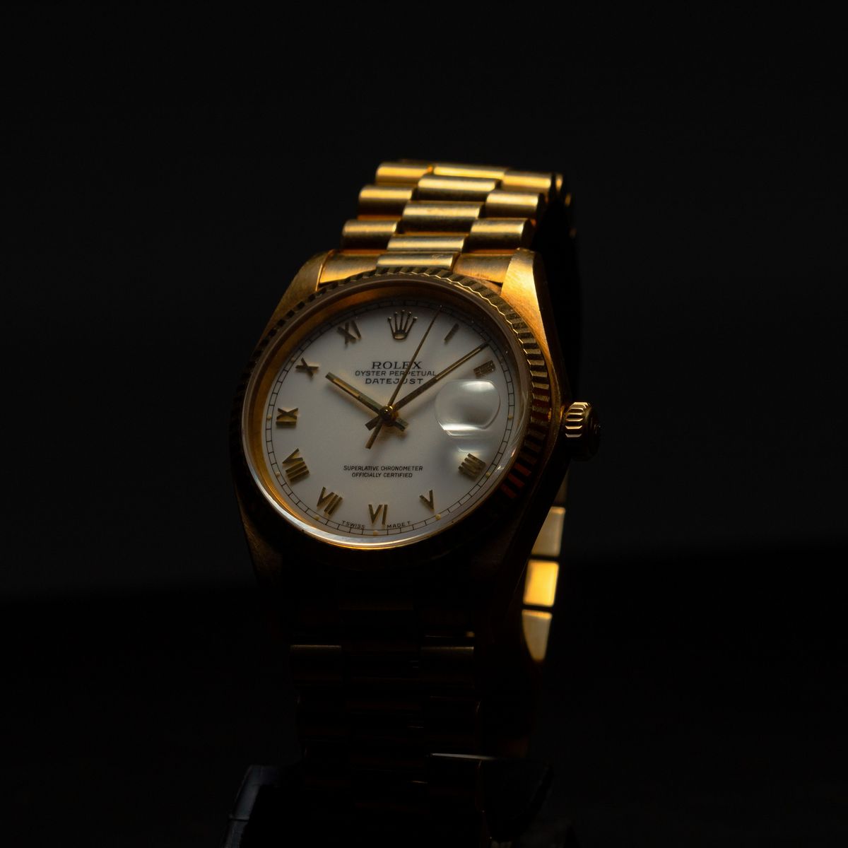 Rolex - Datejust Ref 16018 in Oro 18k con Bracciale President e Doppio Quadrante, Bianco con Nume...
