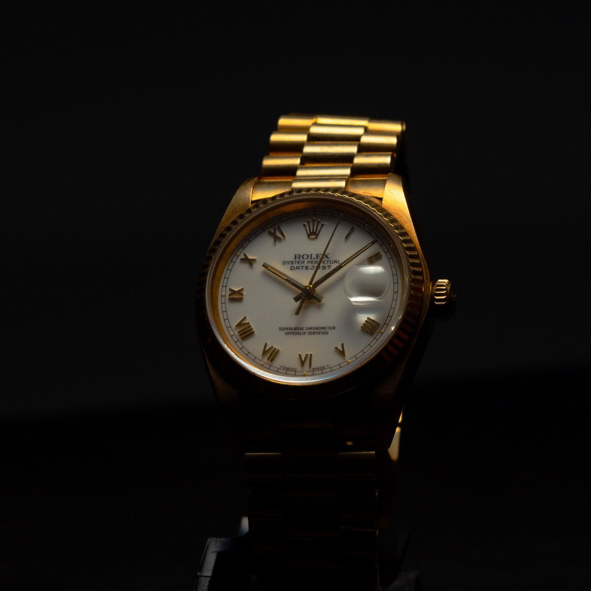 Rolex - Datejust Ref 16018 in Oro 18k con Bracciale President e Doppio Quadrante, Bianco con Nume...