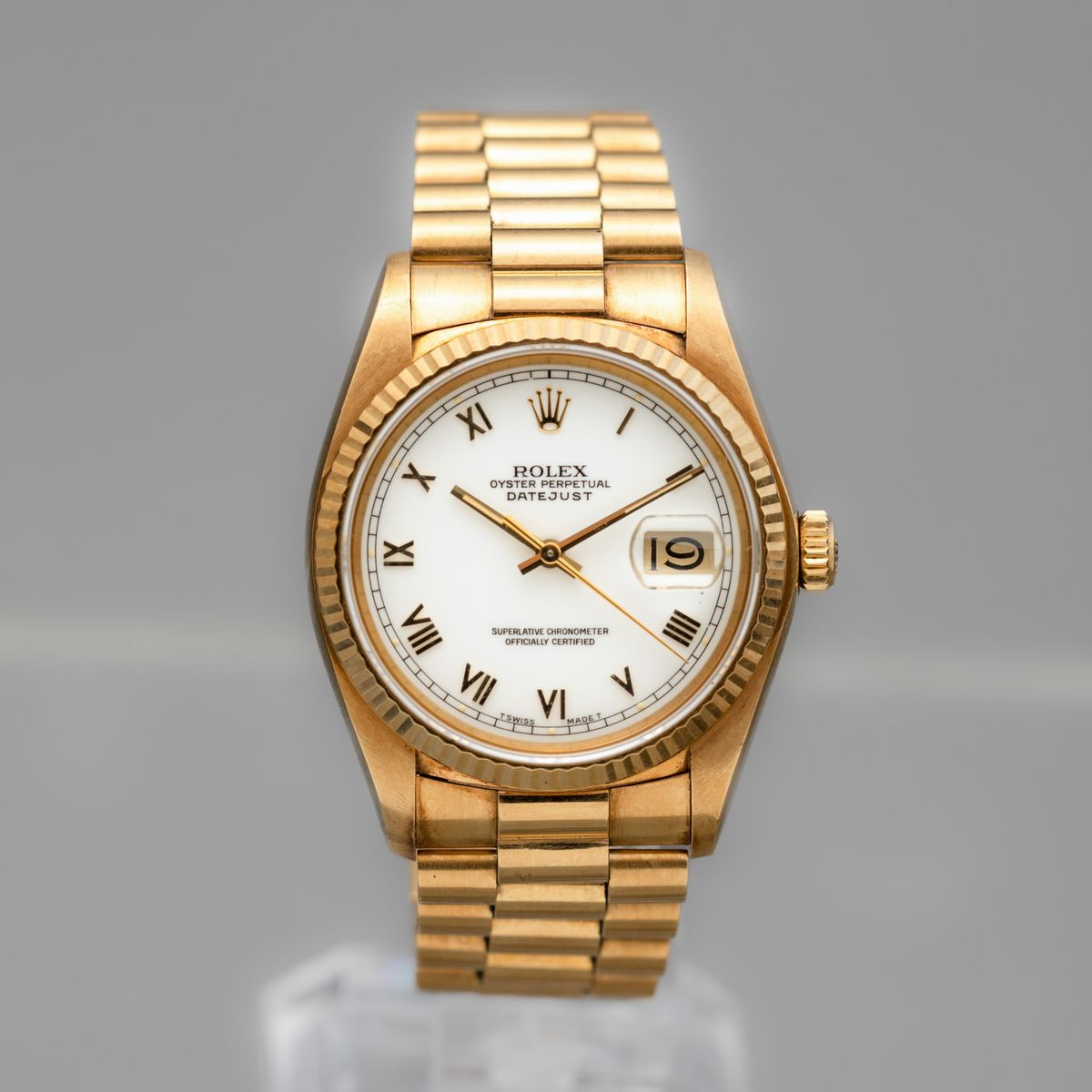 Rolex - Datejust Ref 16018 in Oro 18k con Bracciale President e Doppio Quadrante, Bianco con Nume...