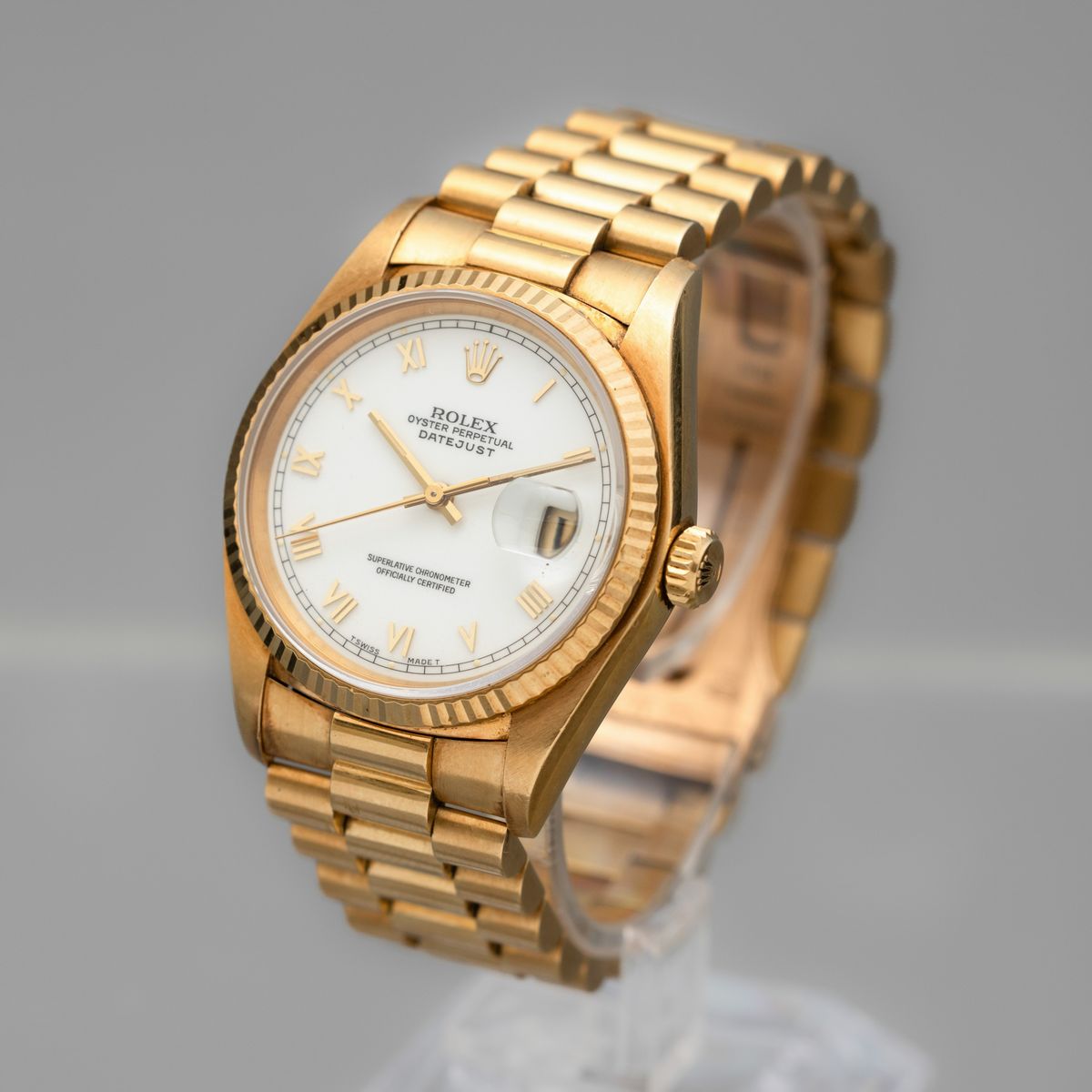 Rolex - Datejust Ref 16018 in Oro 18k con Bracciale President e Doppio Quadrante, Bianco con Nume...