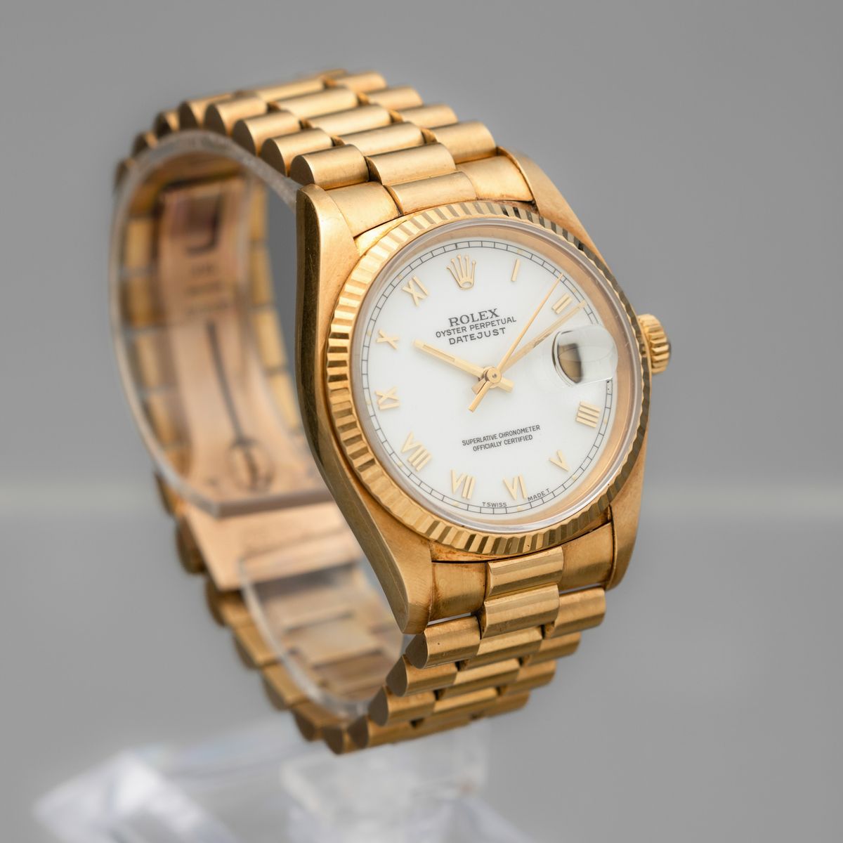 Rolex - Datejust Ref 16018 in Oro 18k con Bracciale President e Doppio Quadrante, Bianco con Nume...