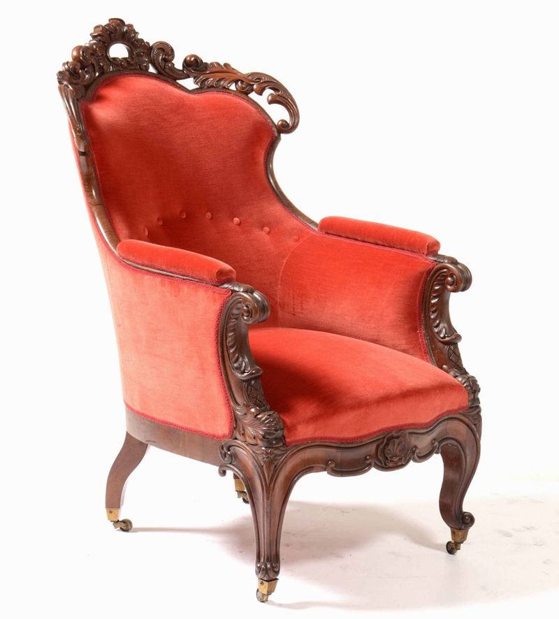 Poltrona Luigi Filippo in legno intagliato  - Asta Antiquariato Febbraio | Cambi Time - Cambi Casa d'Aste