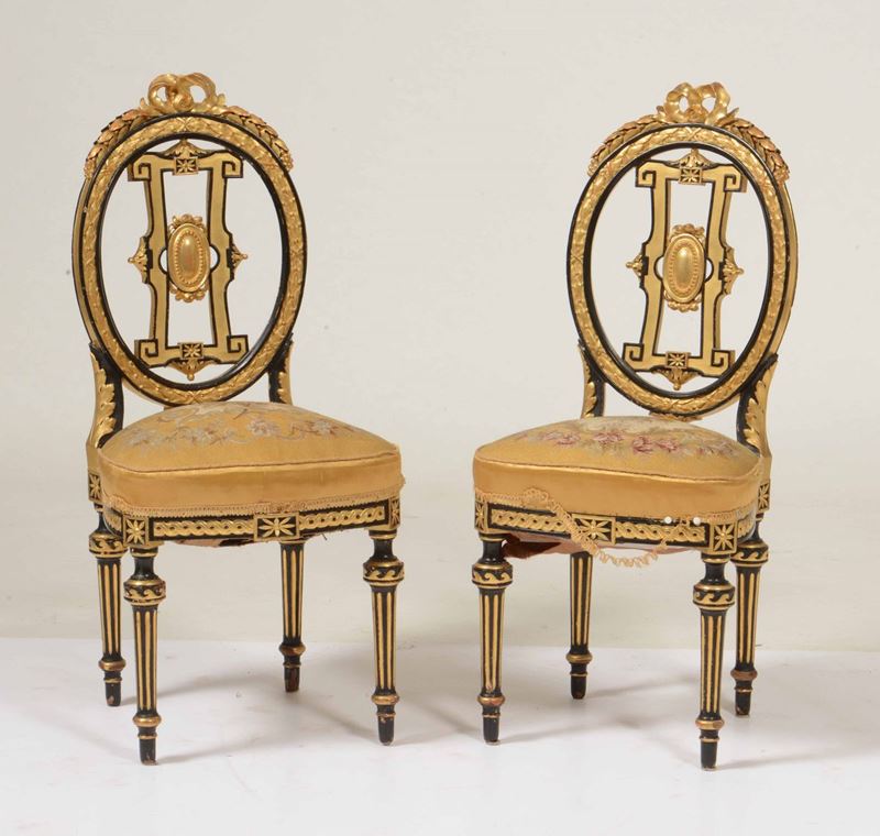 Coppia di sedie Napoleone III in legno intagliato, dorato ed ebanizzato. XIX secolo  - Auction Fine Art February | Cambi Time - Cambi Casa d'Aste