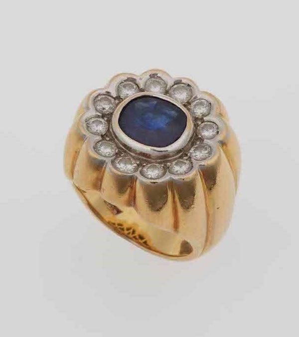 Sapphire and diamond cluster ring