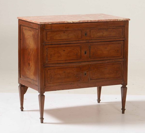 Comò Direttorio lastronato e filettato. Fine XVIII secolo