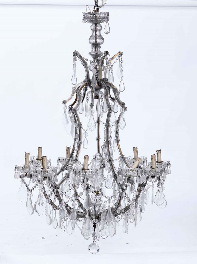 Lampadario a dieci luci con pendenti in cristallo, XIX-XX secolo  - Auction Fine Art February | Cambi Time - Cambi Casa d'Aste