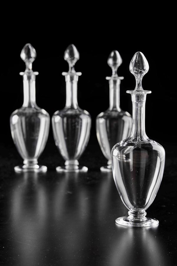 Quattro bottiglie Francia, probabilmente Manifattura Baccarat, inizio del XX secolo