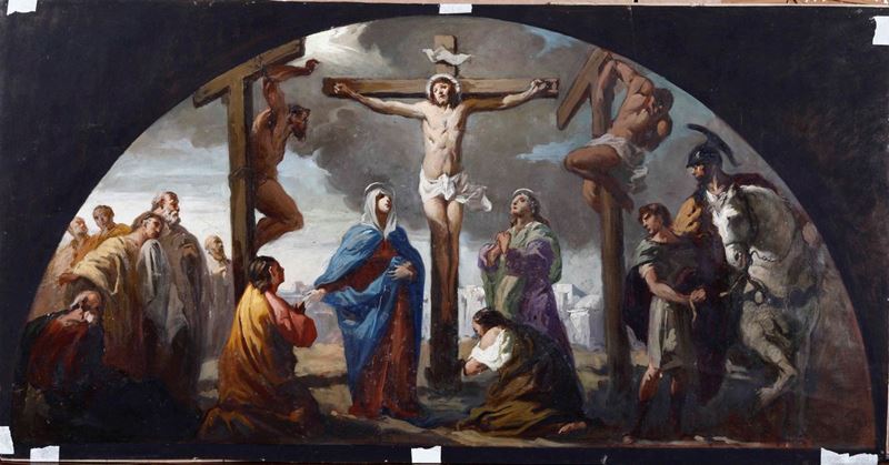 Umberto Marigliani : La crocifissione di Cristo  - olio su cartoncino - Auction Cambi Time | Old Masters - Cambi Casa d'Aste