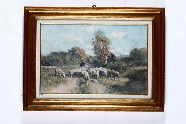 Willem Steelink (1856-1928) Pastore con gregge