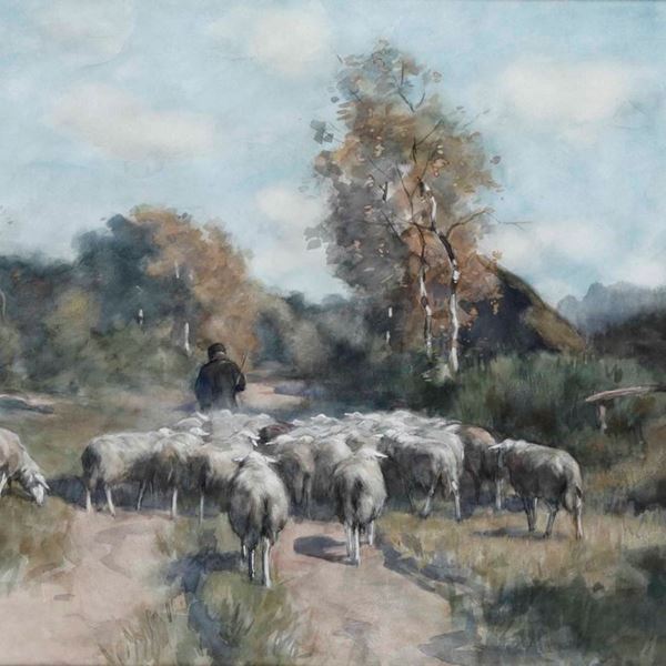 Willem Steelink (1856-1928) Pastore con gregge
