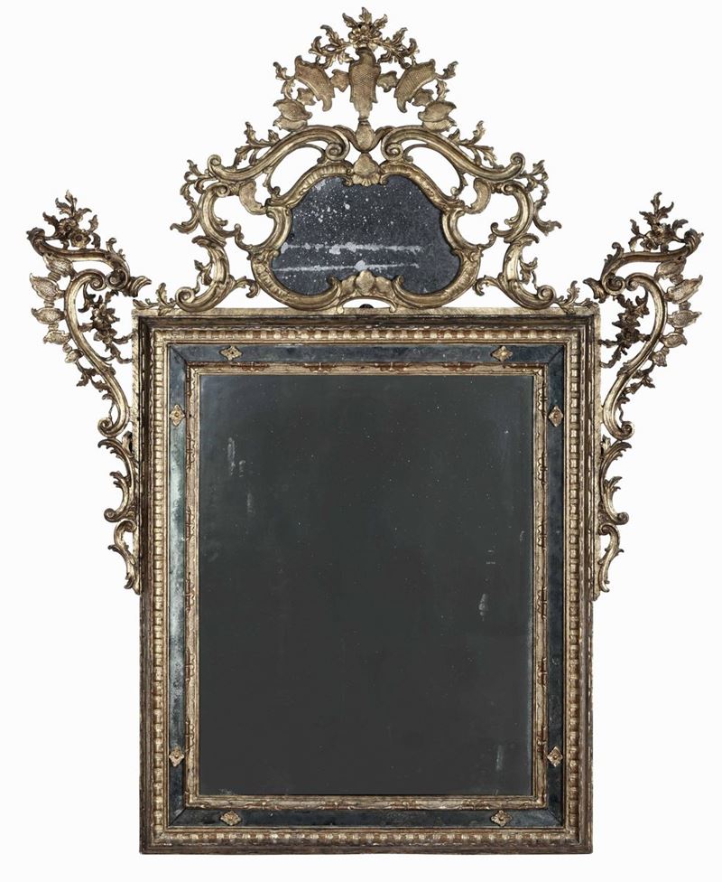 Specchiera in legno intagliato e dorato. Piemonte XVIII secolo  - Auction Italian Mansions - Cambi Casa d'Aste