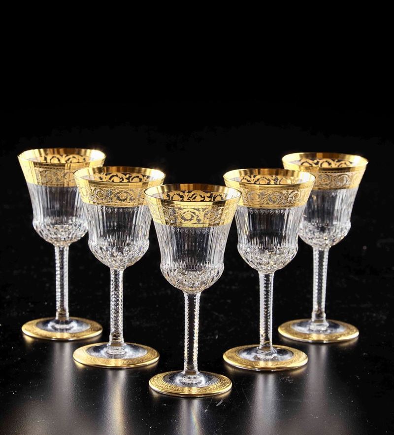 Sei calici da liquore “Thistle Gold” Francia, Manifattura Saint Louis, seconda metà del XX secolo  - Asta L'Art de la Table - Cambi Casa d'Aste