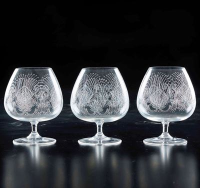 Sei Calici da Cognac con Incisioni, XX Secolo