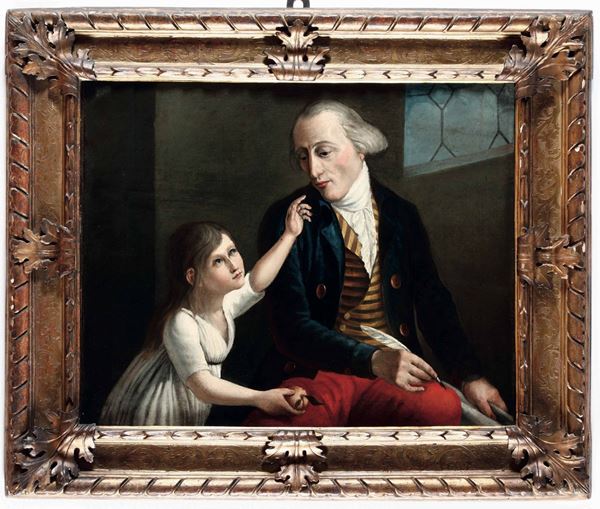 Scuola del XVIII secolo Ritratto di uomo con bambina