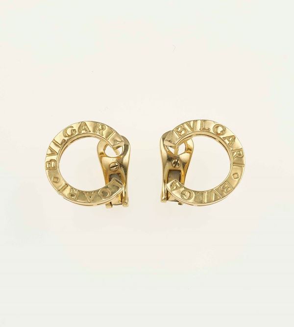 Pair of gold earrings. Signed Bulgari