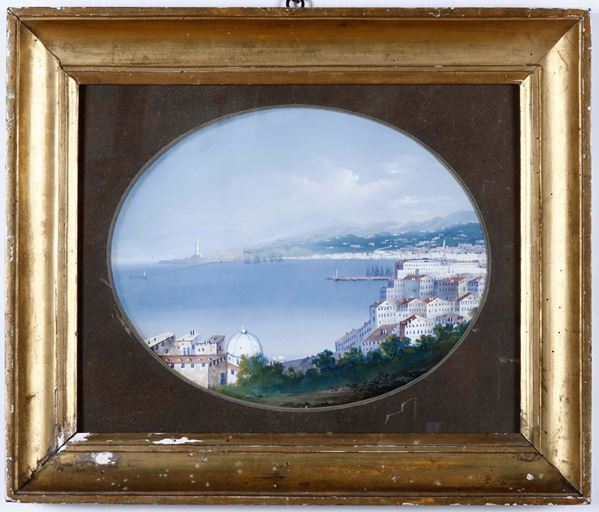 Pittore del XIX-XX secolo Veduta del porto di Genova