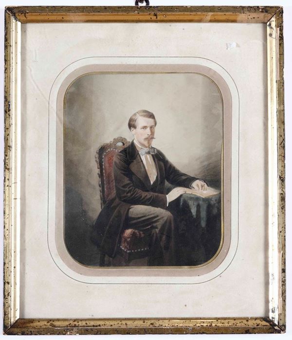 Piccolo acquerello con ritratto maschile. XIX-XX secolo