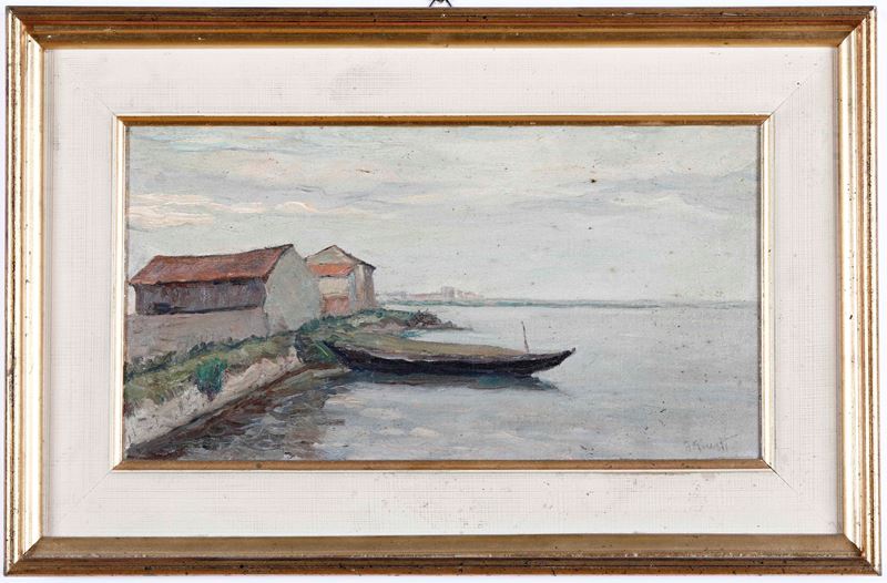 G. Giusti Marina con barca  - olio su tavoletta - Auction 19th and 20th Century Paintings | Cambi Time - Cambi Casa d'Aste