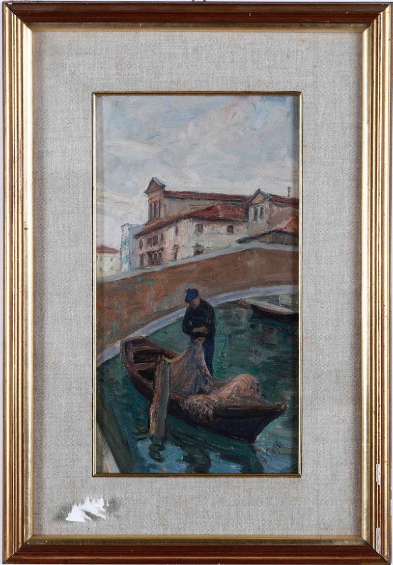 G. Giusti Veduta di canale  - olio su tela - Asta Dipinti del XIX e XX secolo | Cambi Time - Cambi Casa d'Aste