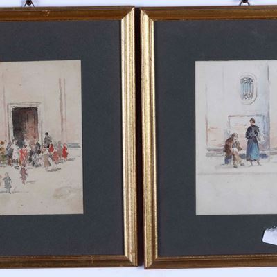 Coppia di Piccoli Acquerelli, XX Secolo