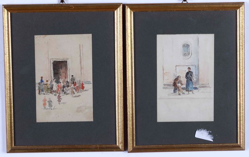 Coppia di piccoli acquerelli, XX secolo  - Auction 19th Century Paintings - Cambi Casa d'Aste