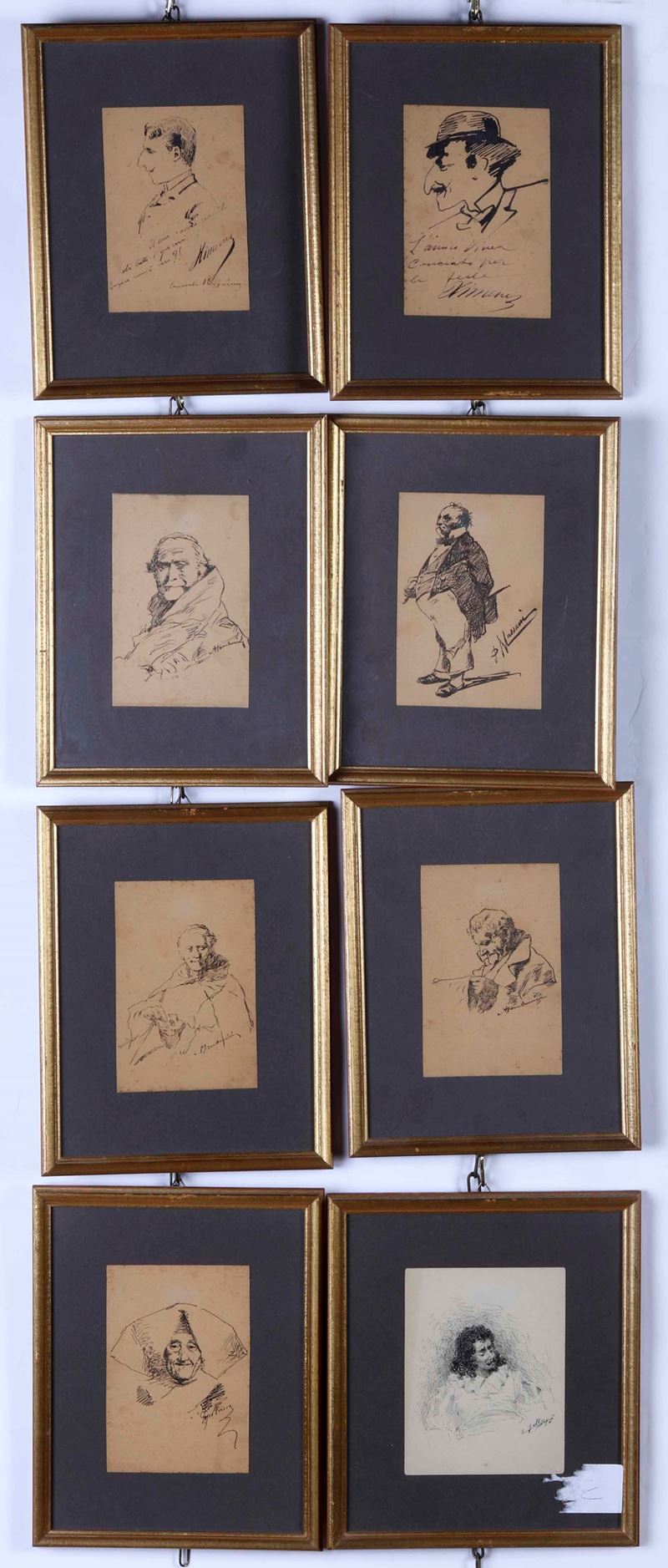 Otto disegni con ritratti  - Asta Dipinti del XIX e XX secolo | Cambi Time - Cambi Casa d'Aste