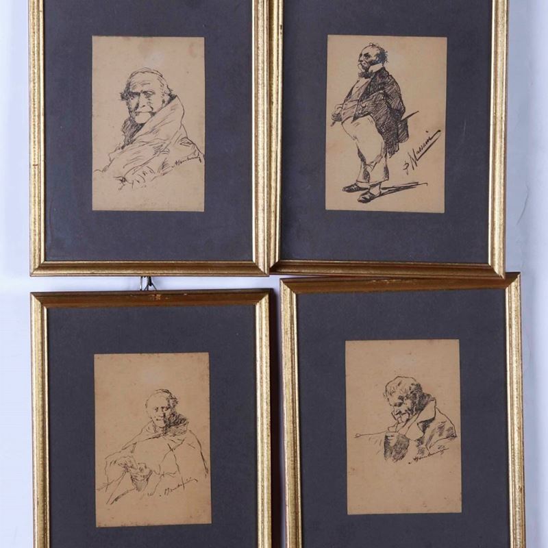 Otto disegni con ritratti  - Auction 19th and 20th Century Paintings | Cambi Time - Cambi Casa d'Aste
