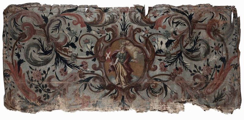 Scuola del XVIII secolo Sovraporta con figura allegorica e decori a racemi  - olio su tela - Asta Dipinti Antichi - Cambi Casa d'Aste