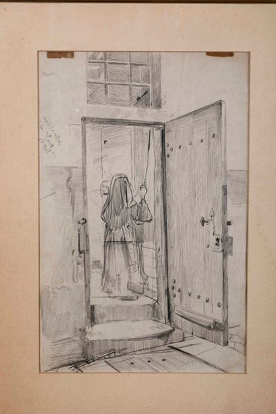 Gennaro D'amato (1857 - 1947) Monaca Sull'uscio
