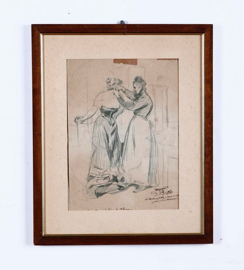 Gennaro D'Amato (1857 - 1947) Due fanciulle  - disegno - Auction 19th and 20th Century Paintings | Timed Auction - Cambi Casa d'Aste