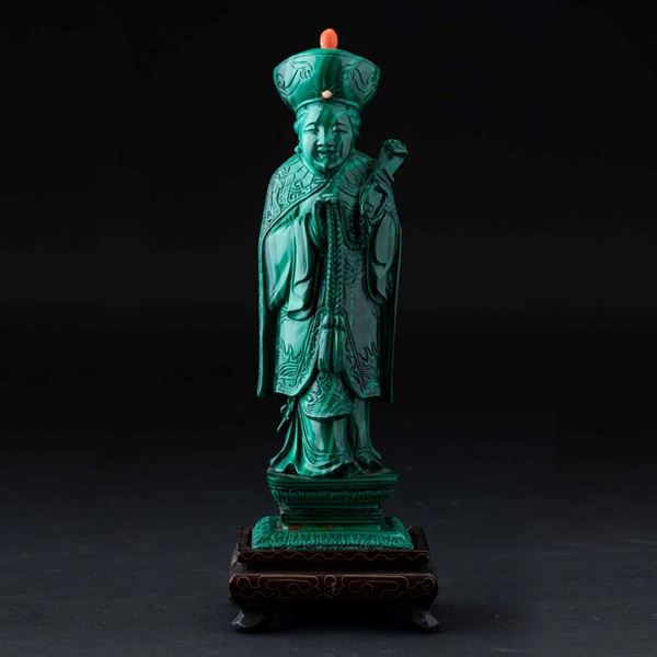 Figura di saggio con Ruyi scolpita in malachite, Cina, Dinastia Qing, XIX secolo