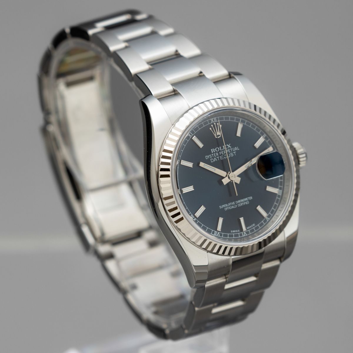 Rolex - Datejust 36 MM, Ref 116234 in Acciaio con Ghiera Zigrinata in Oro Bianco, Quadrante Blu S...
