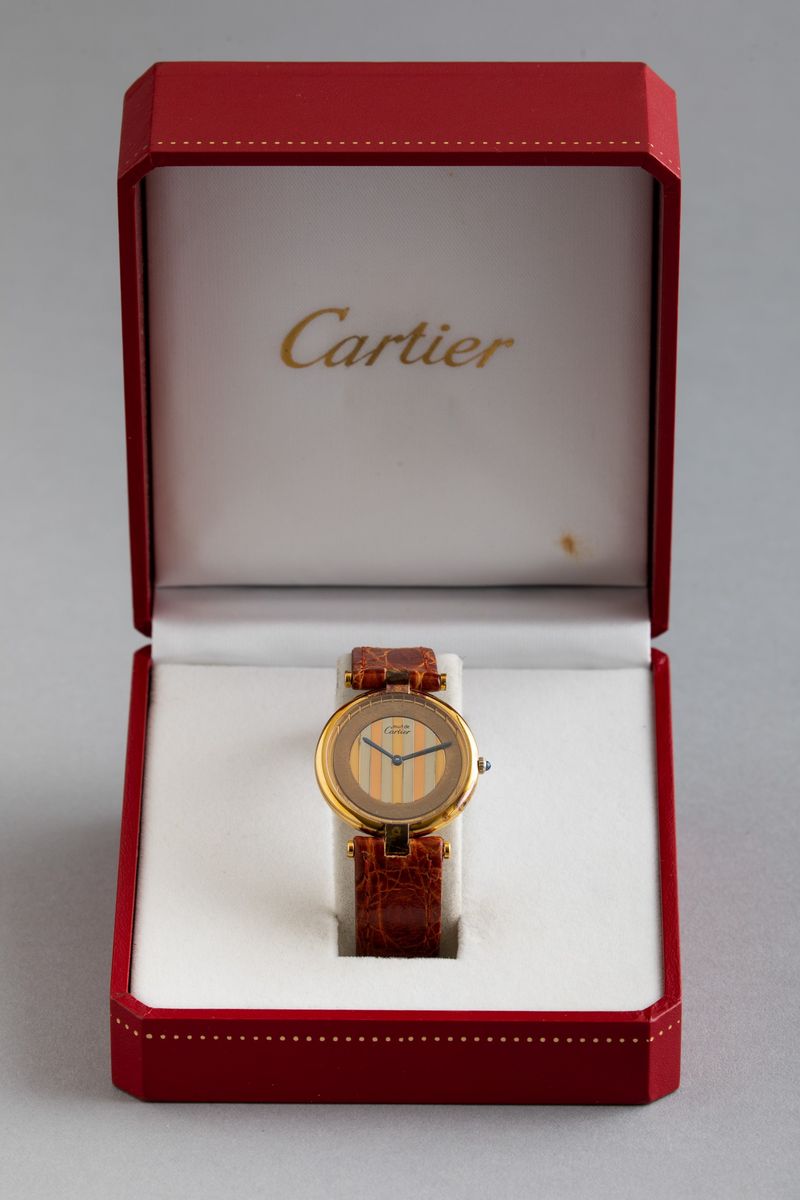 Cartier - Vermeil in Argento Laminato al Quarzo Quadrante Tridor con Astuccio Originle