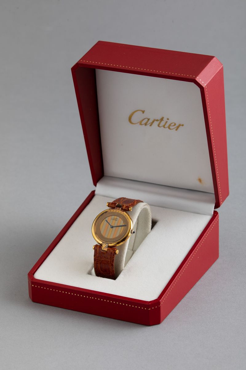 Cartier - Vermeil in Argento Laminato al Quarzo Quadrante Tridor con Astuccio Originle