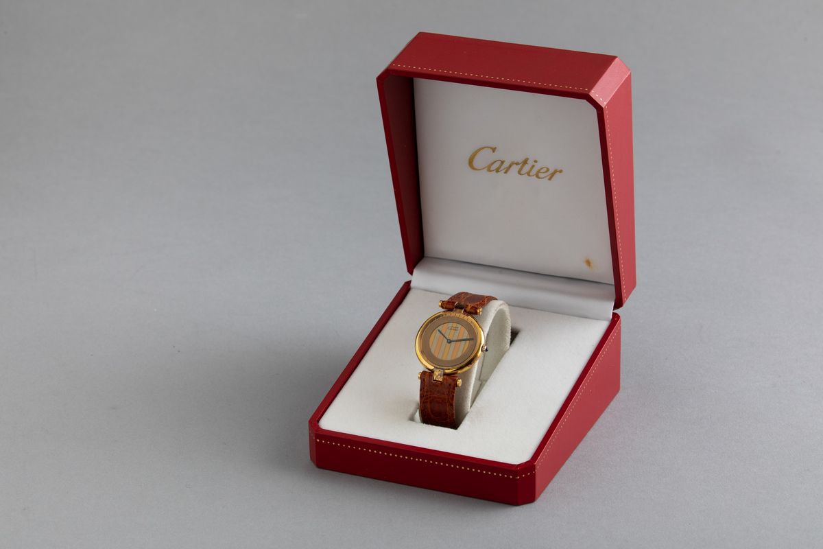 Cartier - Vermeil in Argento Laminato al Quarzo Quadrante Tridor con Astuccio Originle