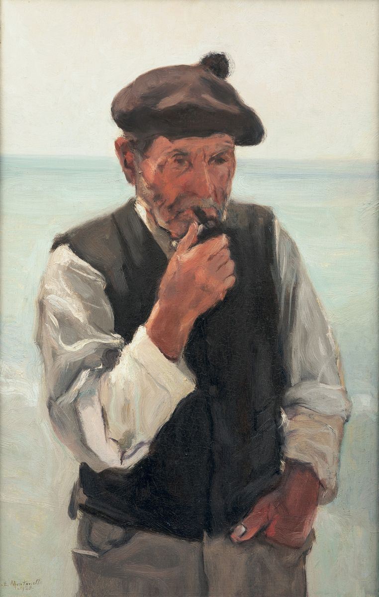 Evasio Montanella : Vecchio Pescatore Ligure, 1928  - Olio su tavola - Auction 19th and 20th Century Paintings - Cambi Casa d'Aste