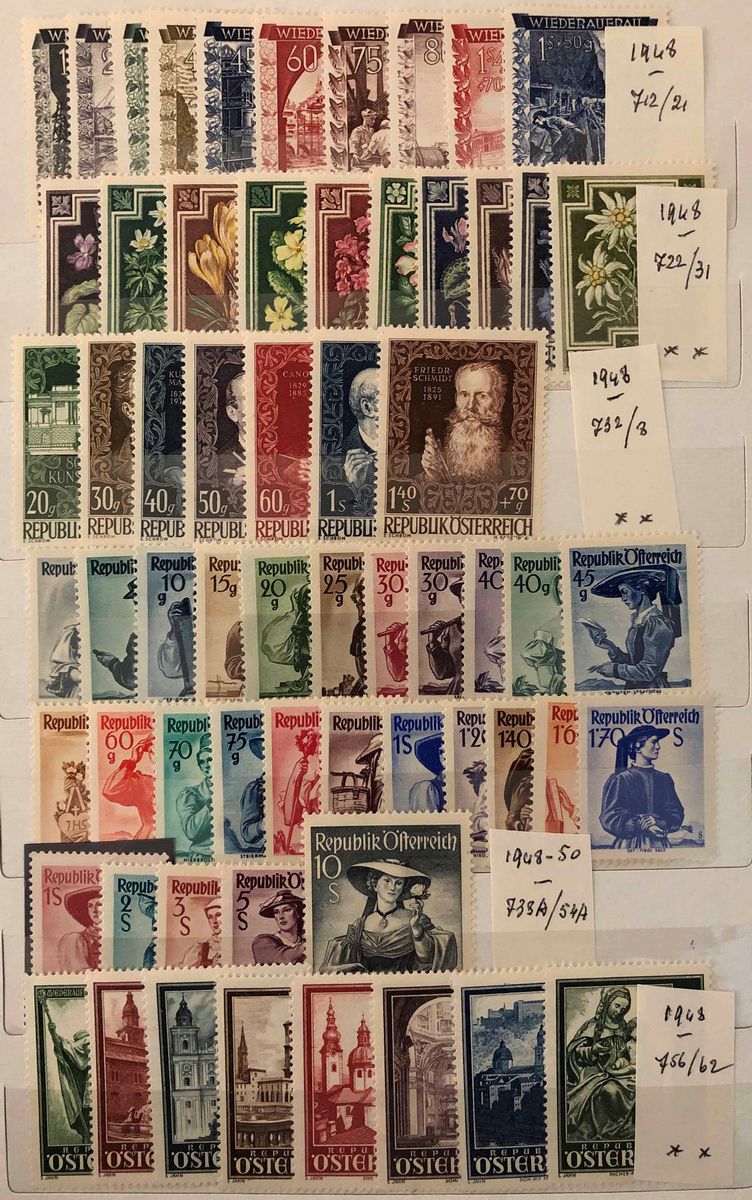 1918/1961, Austria, Numerose Serie o Francobolli del Periodo.