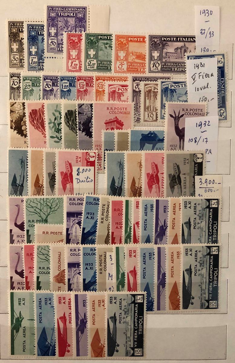 1923/1935, Colonie Italiane, Classificatore con Diversi Giri Coloniali, Serie e Fiere di Tripoli.