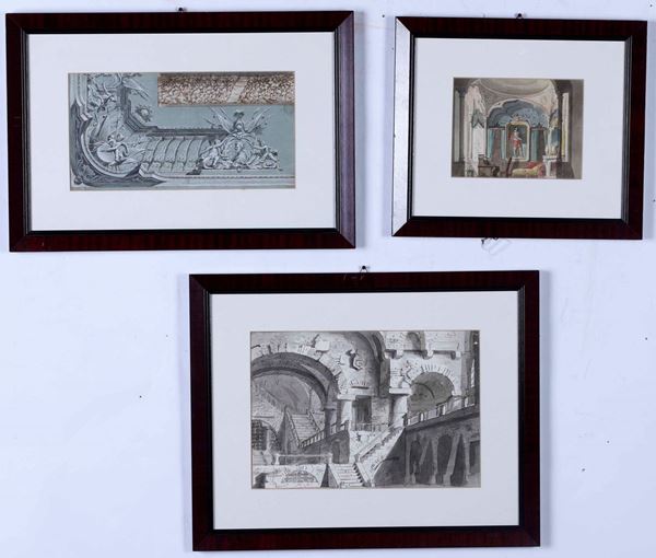 Tre disegni raffiguranti architetture. XIX-XX secolo