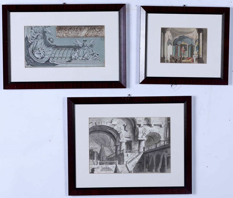 Tre disegni raffiguranti architetture. XIX-XX secolo  - Asta Antiquariato Aprile | Cambi Time - Cambi Casa d'Aste