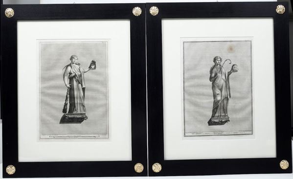 Serie di incisioni di arte statuaria, fine XVII inizio XVIII secolo, entro cornici.