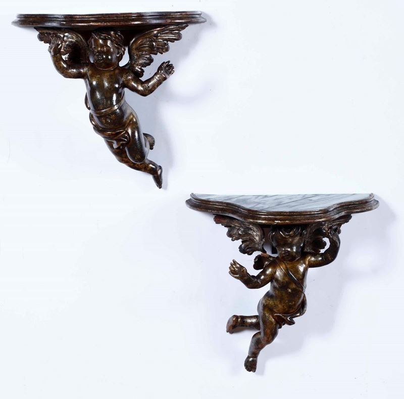 Coppia di putti in legno scolpito e dorato a mecca, XVIII secolo  - Auction Sculptures | Cambi Time - Cambi Casa d'Aste