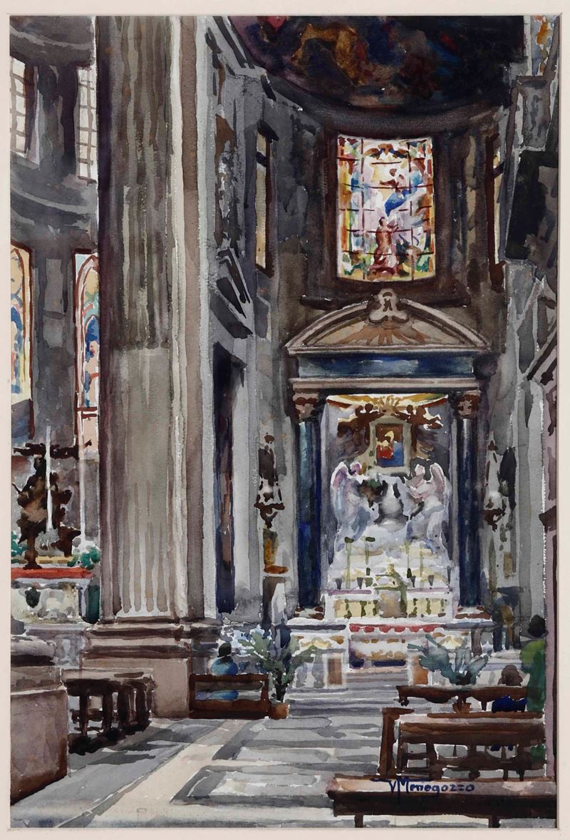 Vasco Menegozzo : Interno di chiesa  - Auction 19th and 20th Century Paintings | Cambi Time - Cambi Casa d'Aste