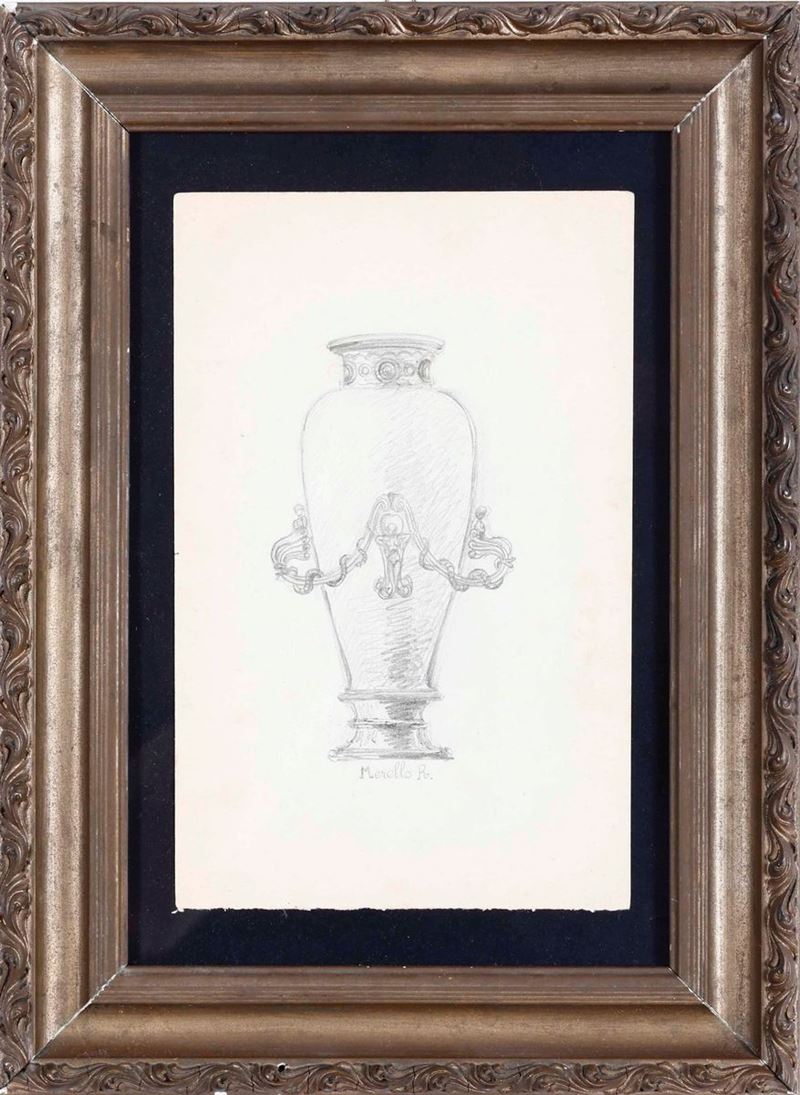 Rubaldo Merello : Senza titolo (Vaso)  - disegno su carta - Auction 19th Century Paintings - Cambi Casa d'Aste