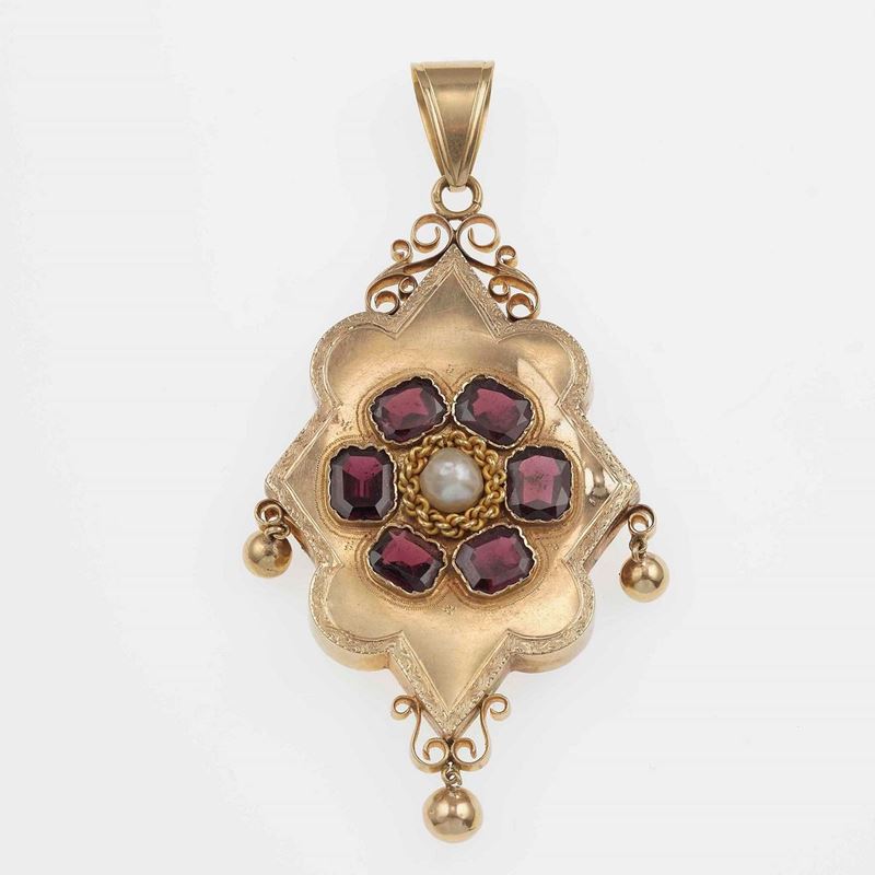 Garnet and gold pendant  - Auction Jewels - Cambi Casa d'Aste
