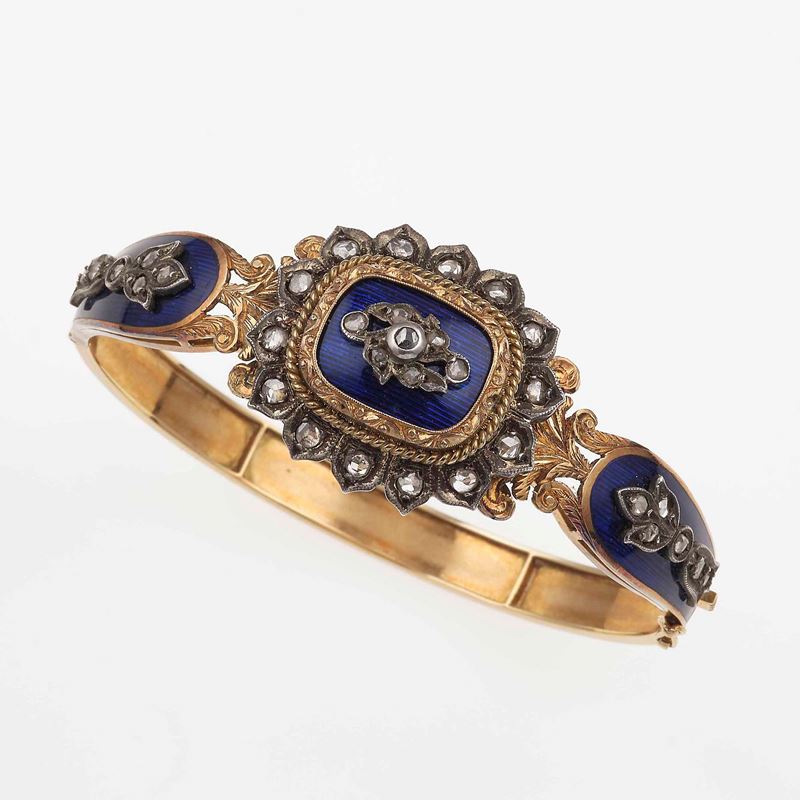 Enamel, diamond and gold bangle  - Auction Jewels - Cambi Casa d'Aste