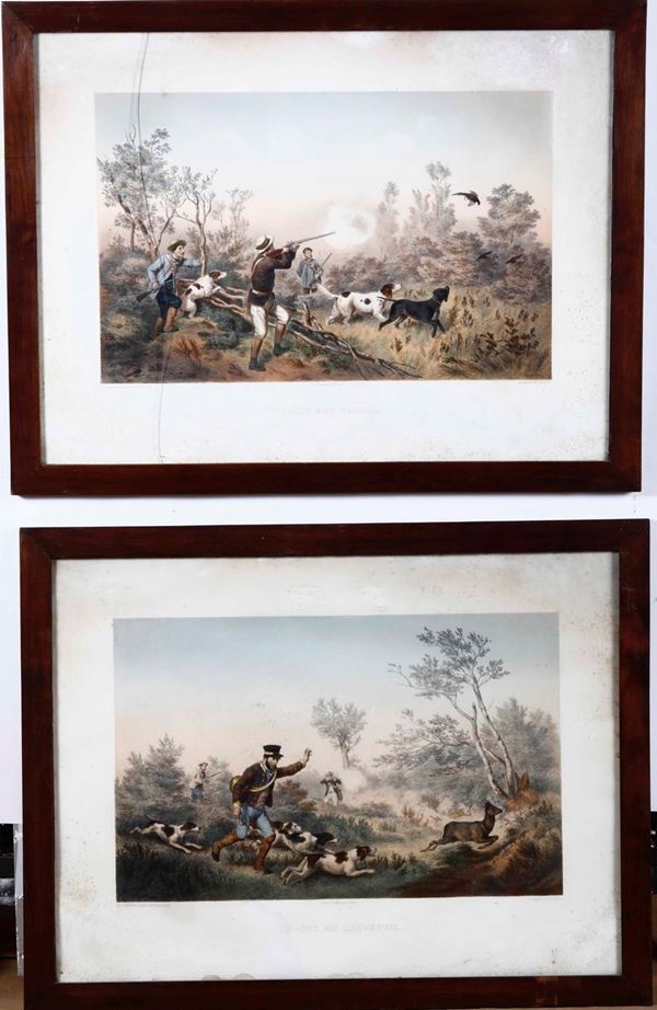 Coppie di stampe con scene di caccia. Francia XIX-XX secolo