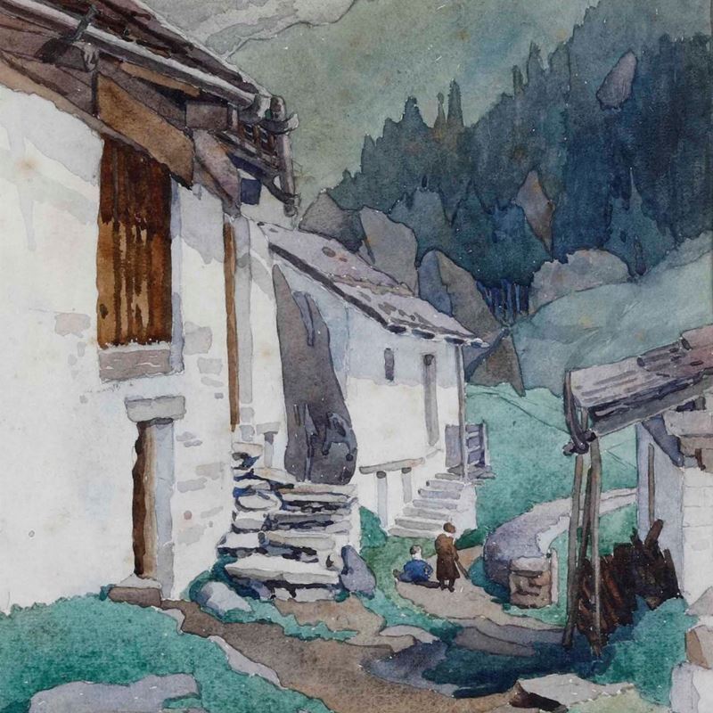 Anonimo del XIX- XX secolo Paesaggio  - acquerello su carta - Asta Dipinti del XIX-XX secolo - Cambi Casa d'Aste