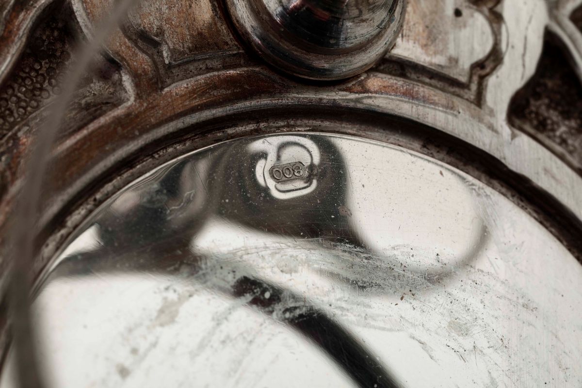 Oliera in Argento Fuso e Cesellato e Vetro. Argenteria Artistica Italiana della Prima Metà del XX...
