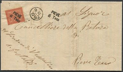 1893, Regno D'italia, Collettorie, Lettera in Franchigia da Pieve di Teco (im) per Vessalico del ...
